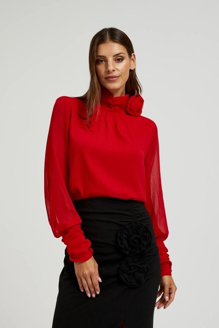 Koszula damska z długim rękawem, czerwona, Moodo