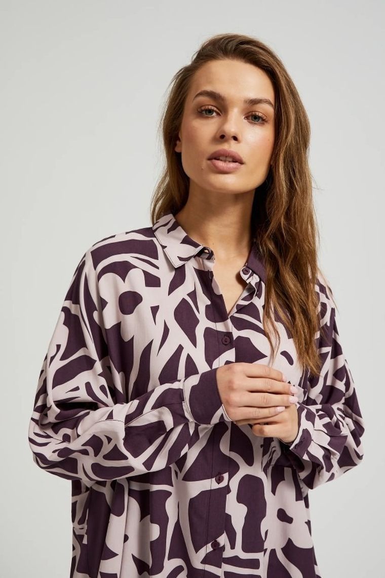 Koszula damska z długim rękawem, fioletowa, Moodo