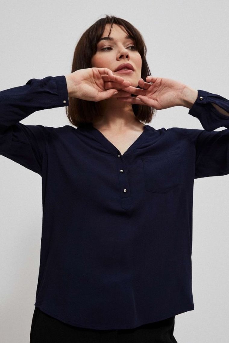 Koszula damska z długim rękawem, granatowa, Moodo