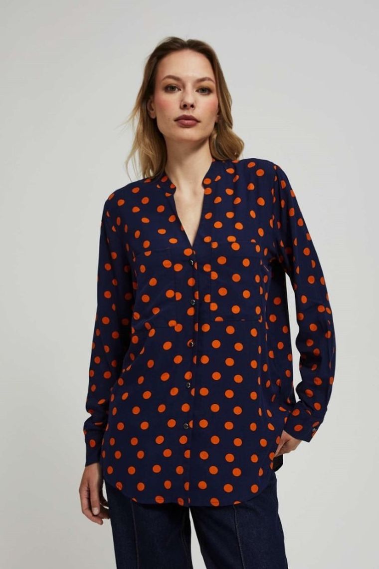 Koszula damska z długim rękawem, granatowa, Moodo