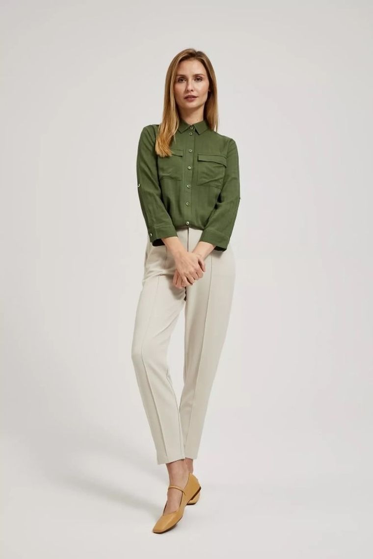 Koszula damska z długim rękawem, khaki, Moodo