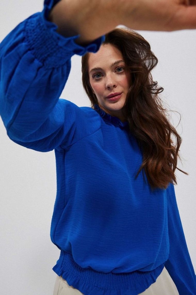 Koszula damska z długim rękawem, niebieska, Moodo