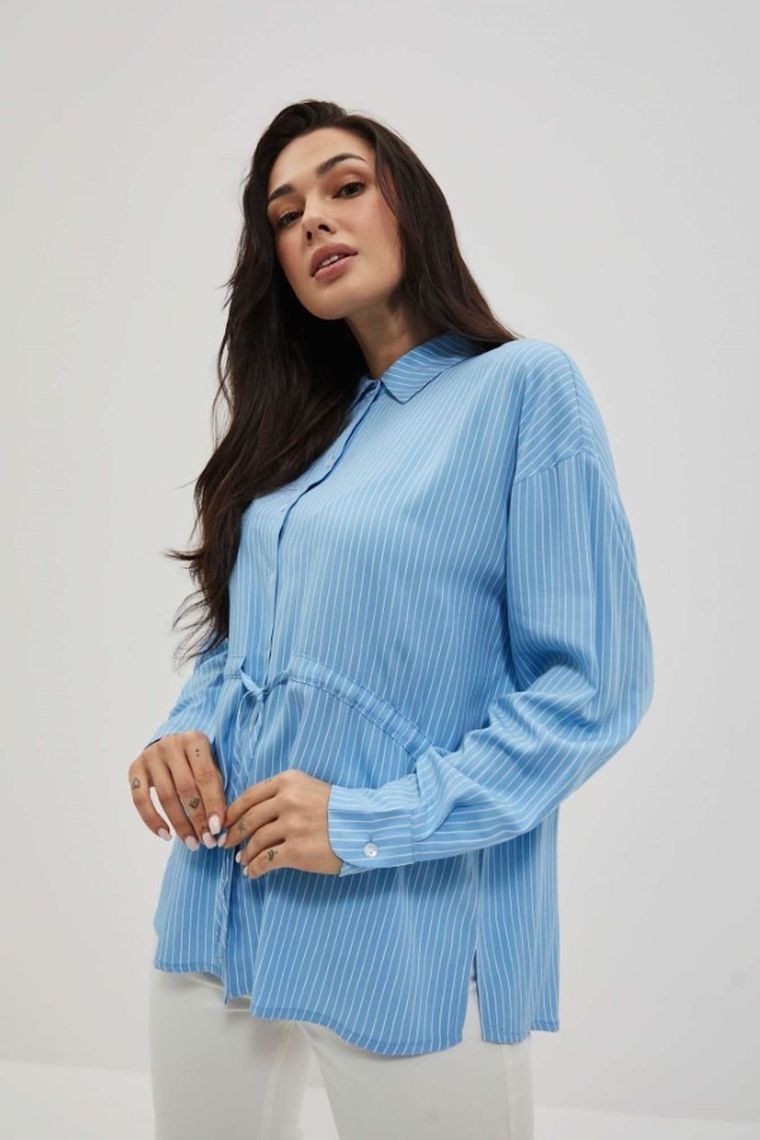 Koszula damska z długim rękawem, niebieska, Moodo