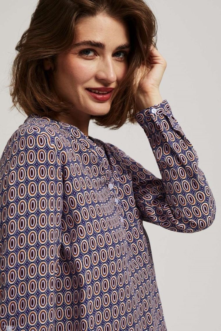 Koszula damska z długim rękawem, niebieska, Moodo