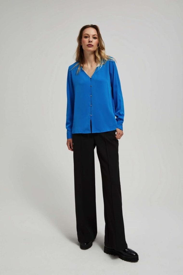 Koszula damska z długim rękawem, niebieska, Moodo