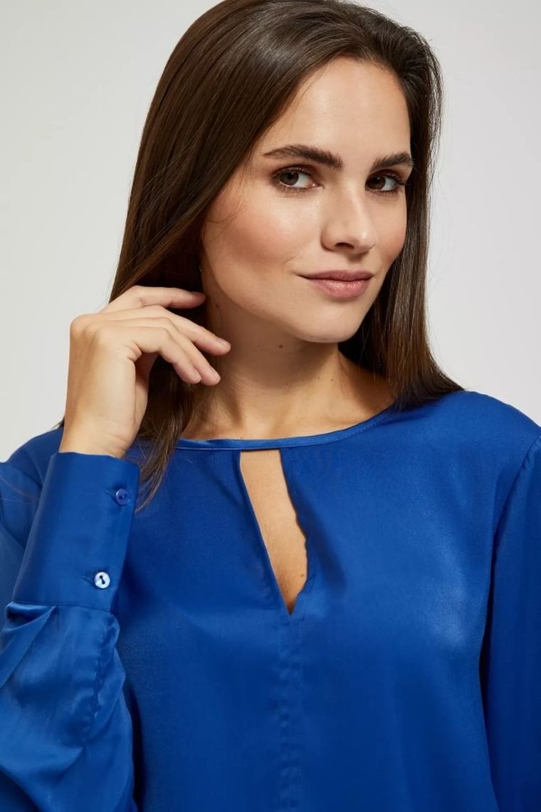Koszula damska z długim rękawem, niebieska, Moodo