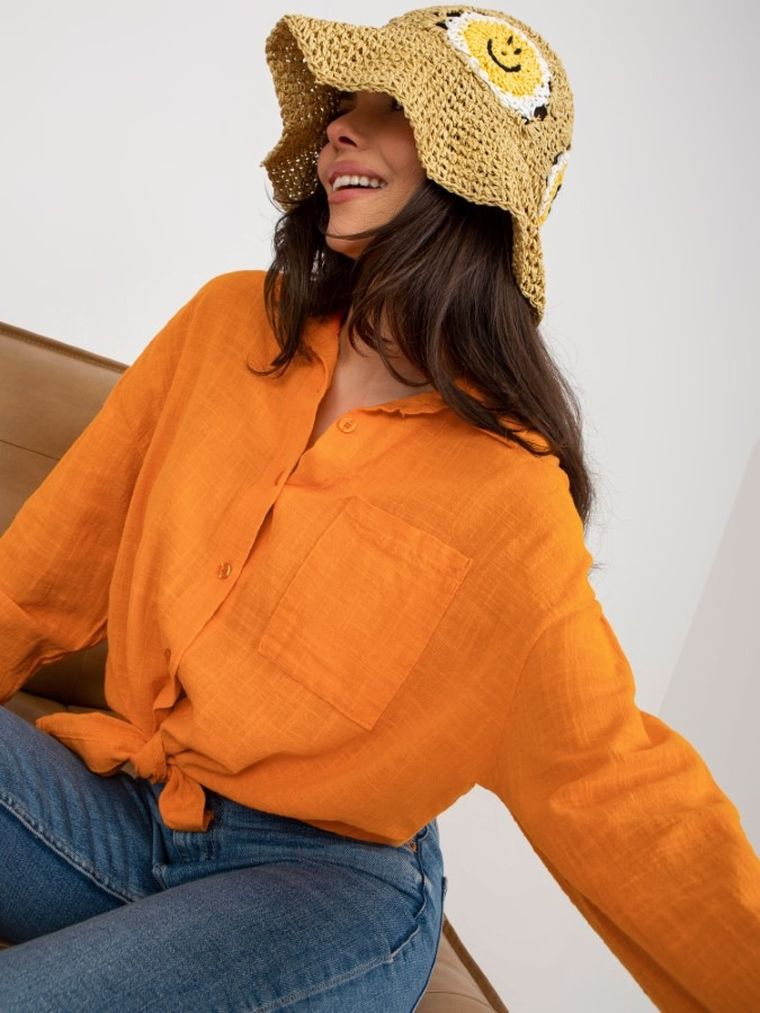 Koszula damska z długim rękawem, oversize, pomarańczowa, Och Bella
