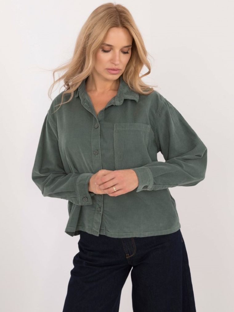 Koszula damska z długim rękawem, oversize, zielona, Sublevel