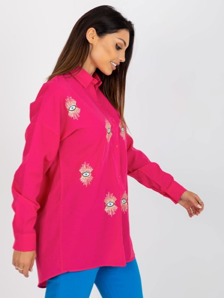 Koszula damska z długim rękawem, różowa, Factory Price