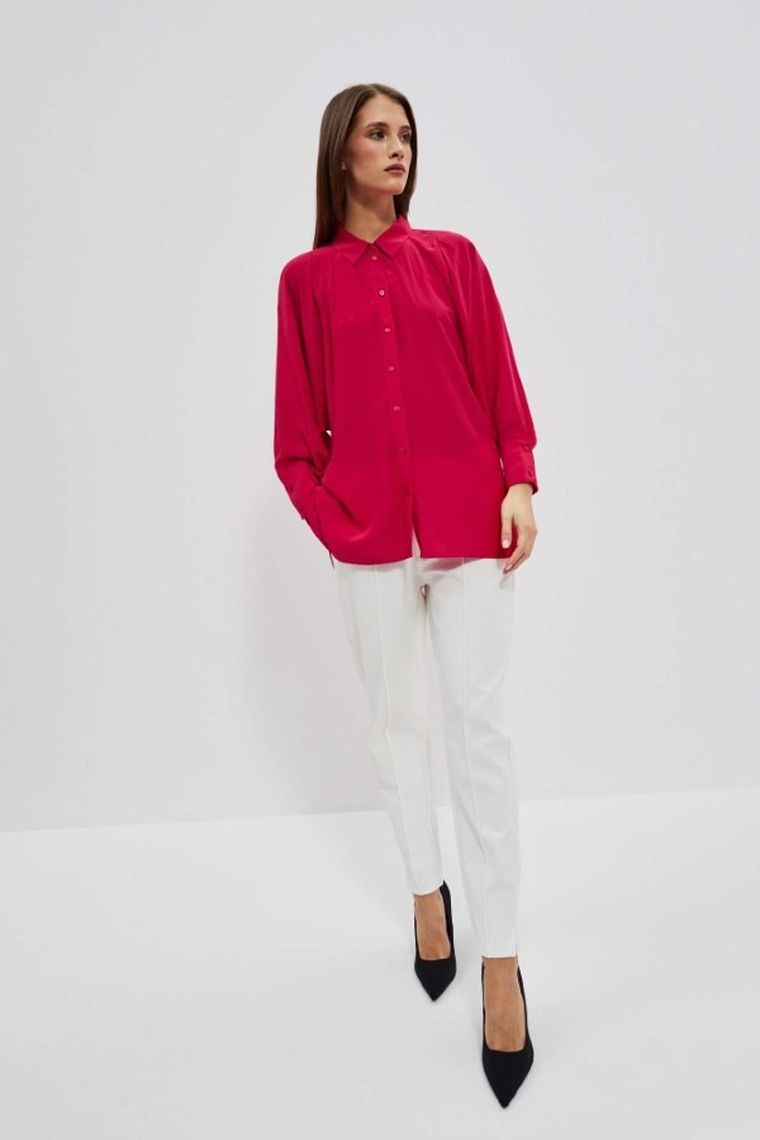 Koszula damska z długim rękawem, różowa, Moodo