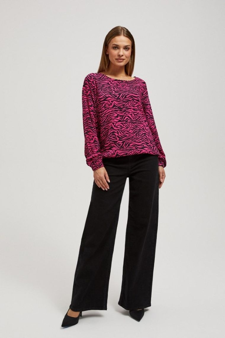 Koszula damska z długim rękawem, różowa, Moodo