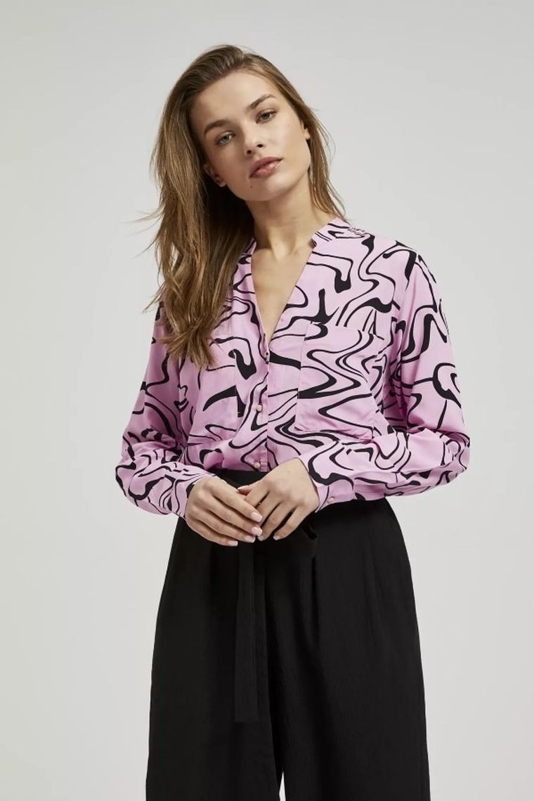 Koszula damska z długim rękawem, różowa, Moodo