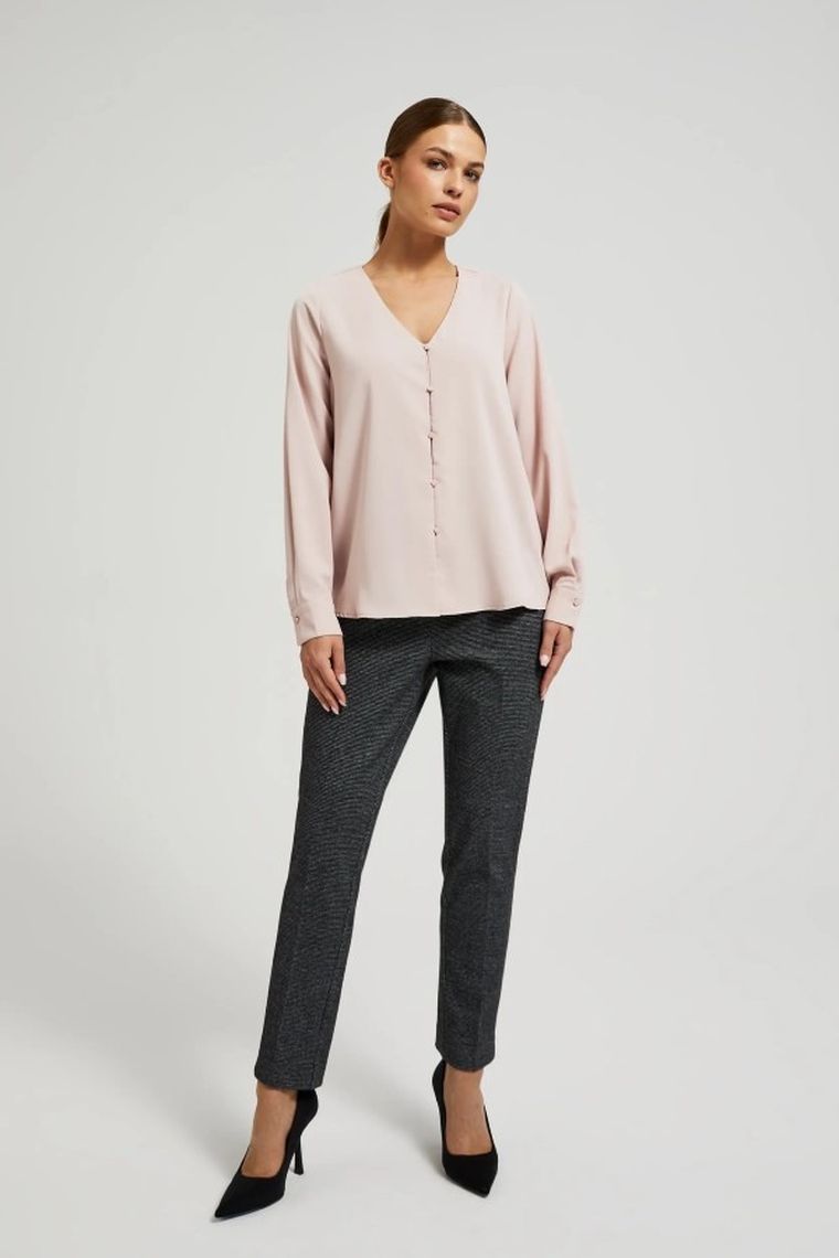 Koszula damska z długim rękawem, różowa, Moodo