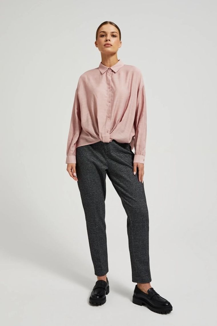 Koszula damska z długim rękawem, różowa, Moodo