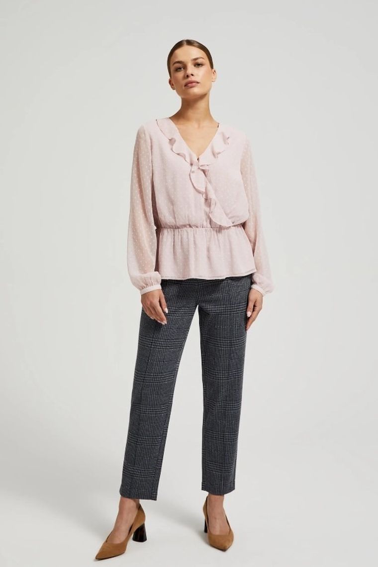 Koszula damska z długim rękawem, różowa, Moodo