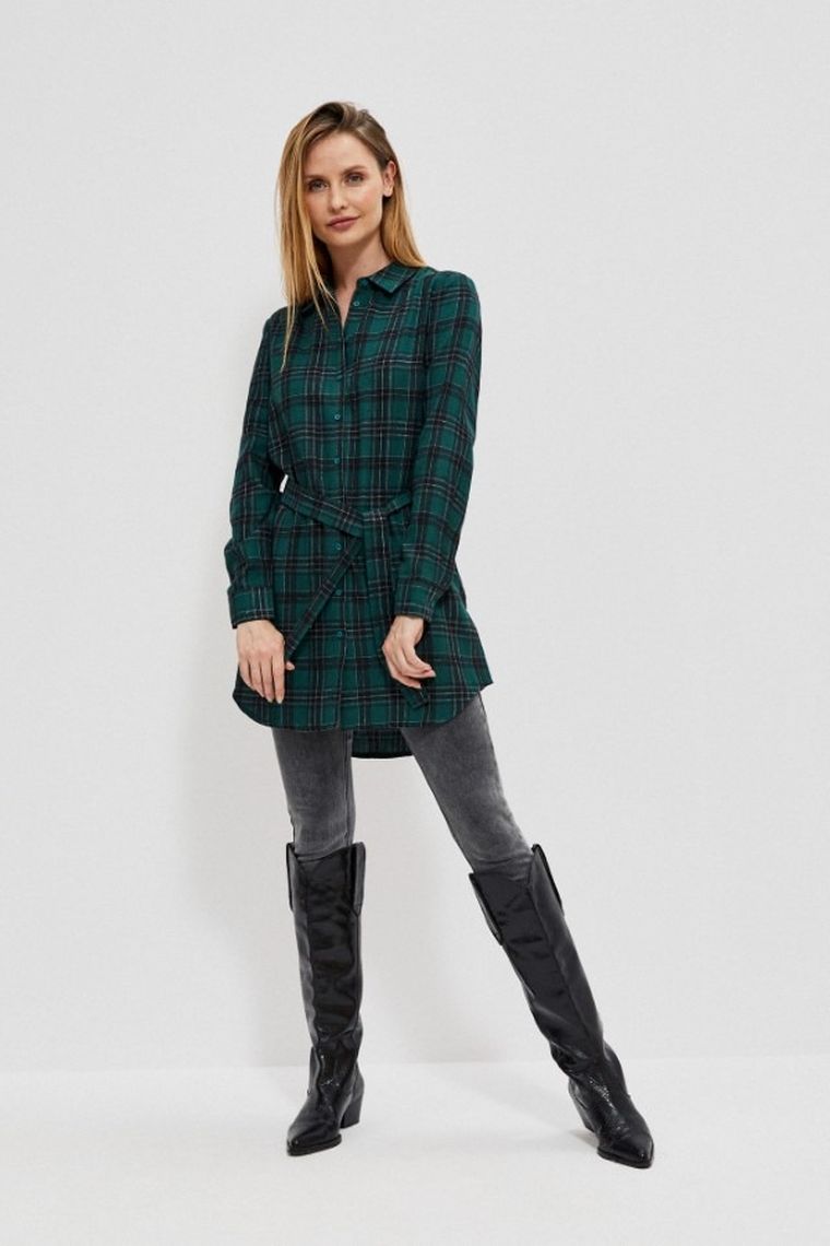Koszula damska z długim rękawem, zielona, Moodo