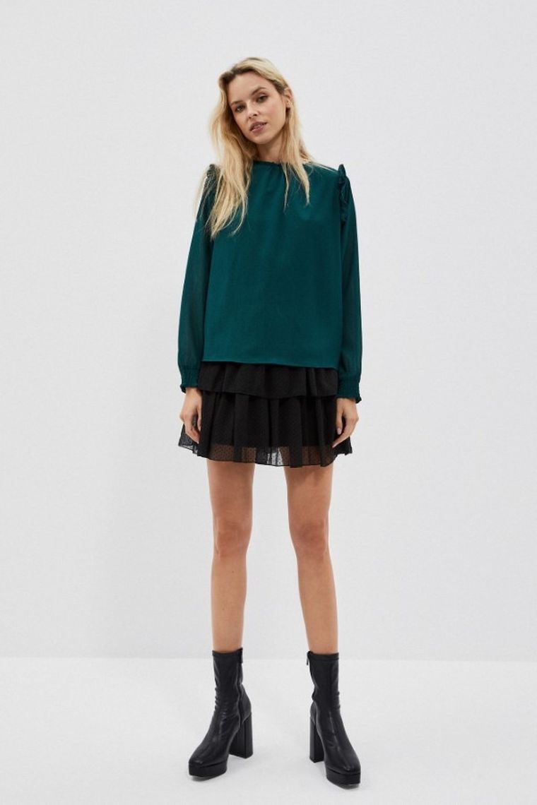 Koszula damska z długim rękawem, zielona, Moodo