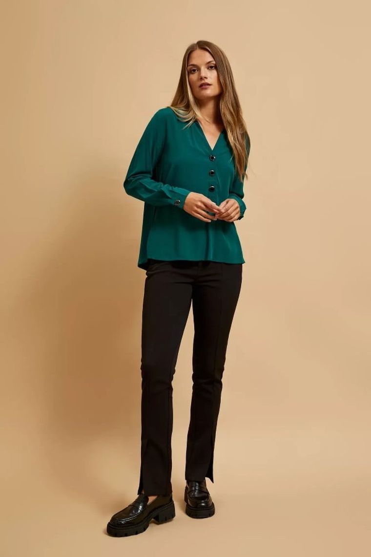 Koszula damska z długim rękawem, zielona, Moodo