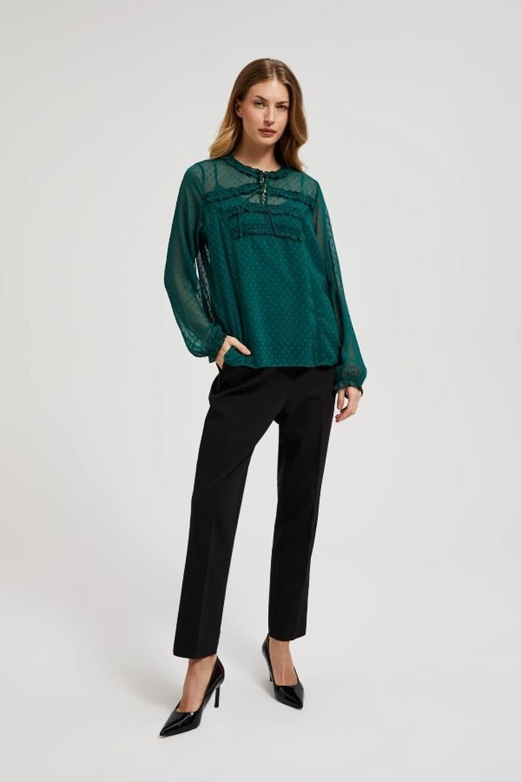 Koszula damska z długim rękawem, zielona, Moodo