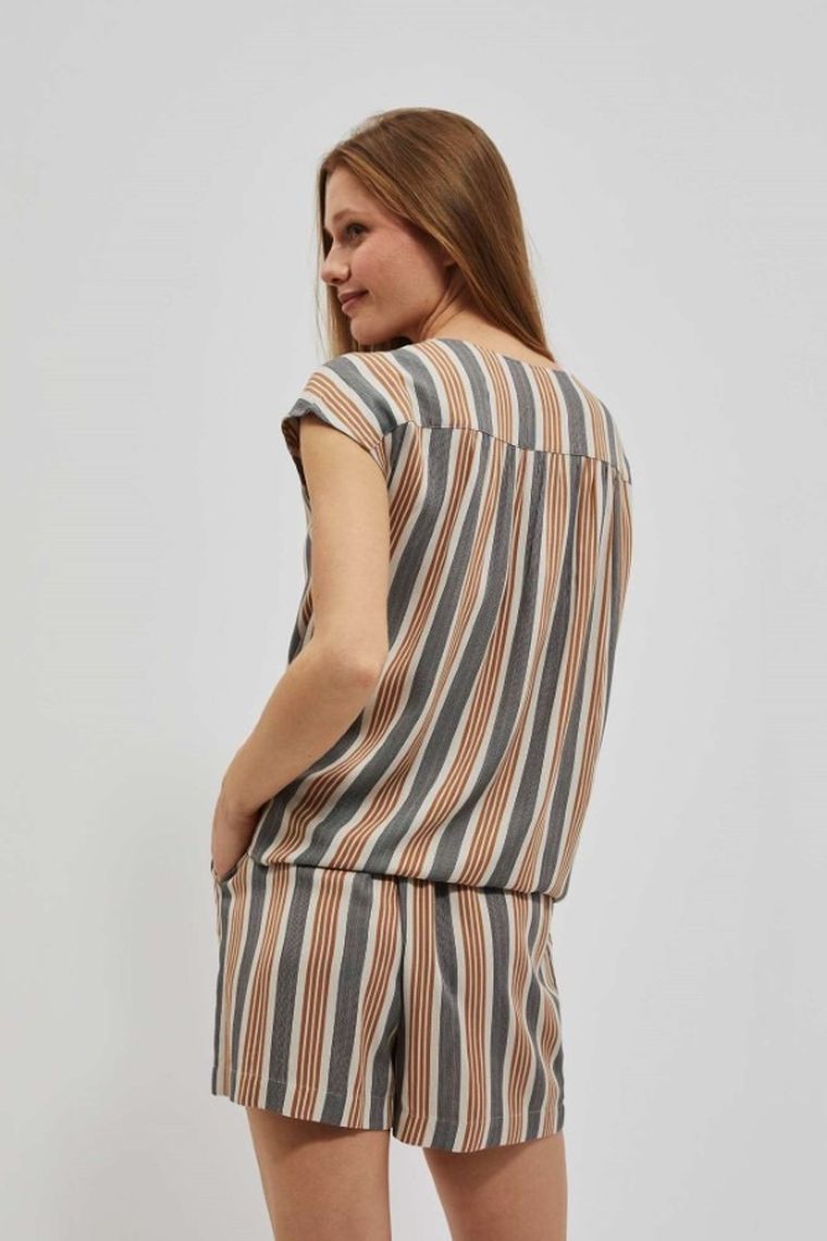 Koszula damska z krótkim rękawem, beżowa, Moodo