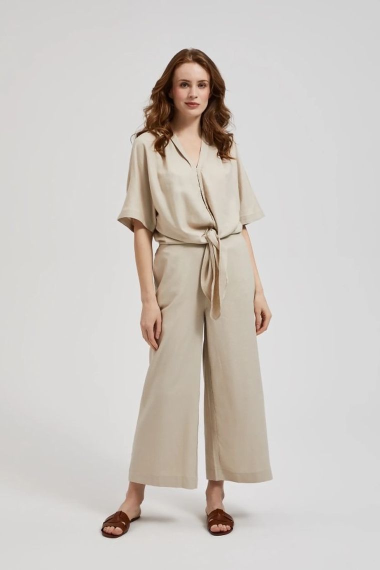 Koszula damska z krótkim rękawem, beżowa, Moodo