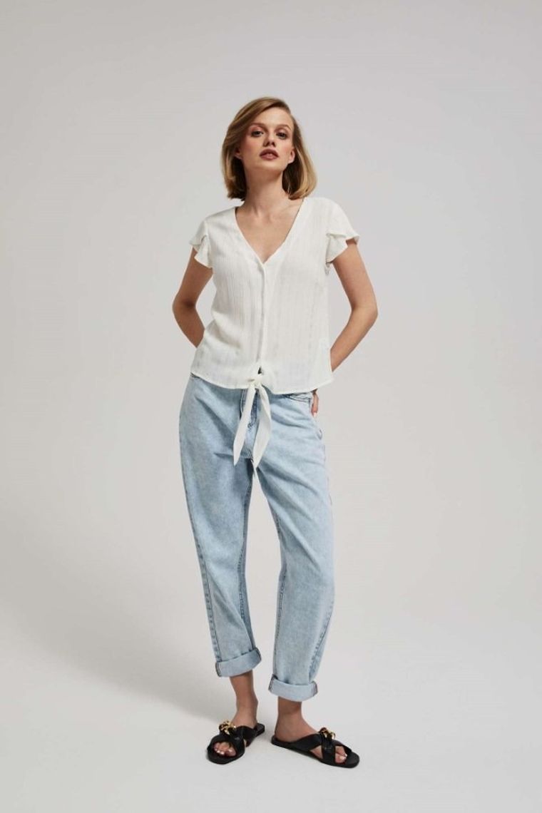 Koszula damska z krótkim rękawem, biała, Moodo