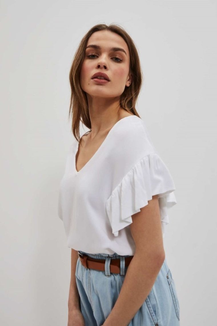 Koszula damska z krótkim rękawem, biała, Moodo