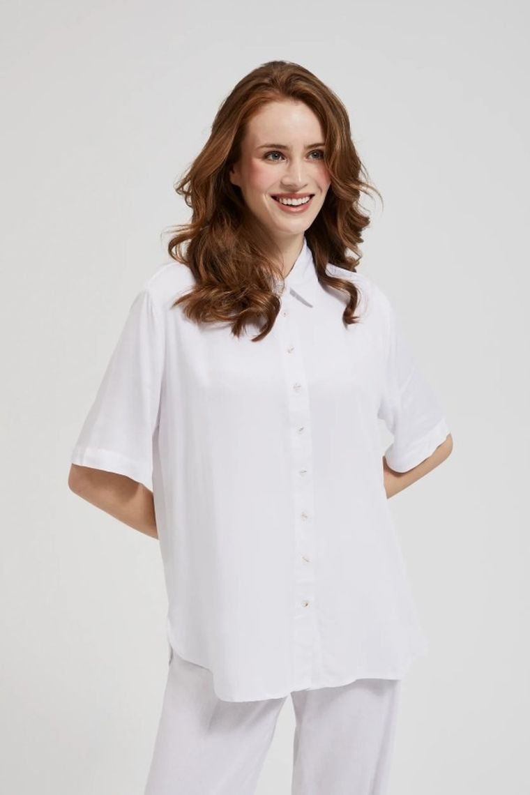 Koszula damska z krótkim rękawem, biała, Moodo