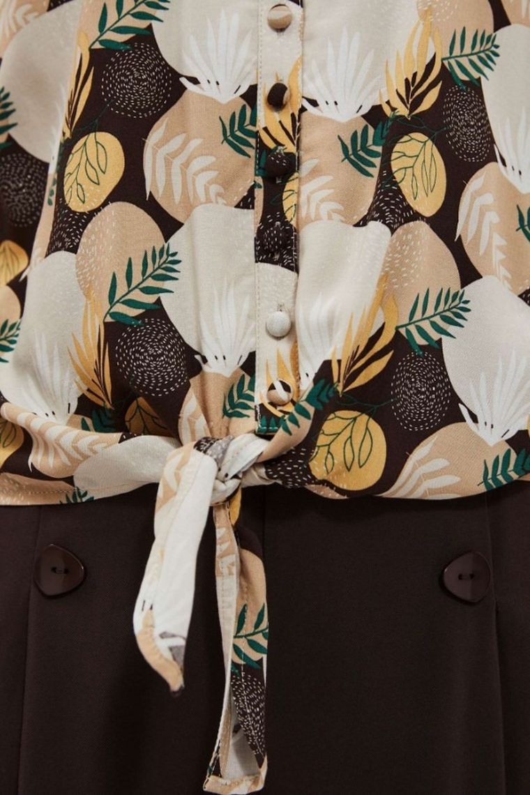 Koszula damska z krótkim rękawem, brązowa, Moodo