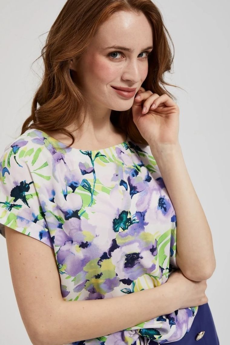 Koszula damska z krótkim rękawem, fioletowa, Moodo