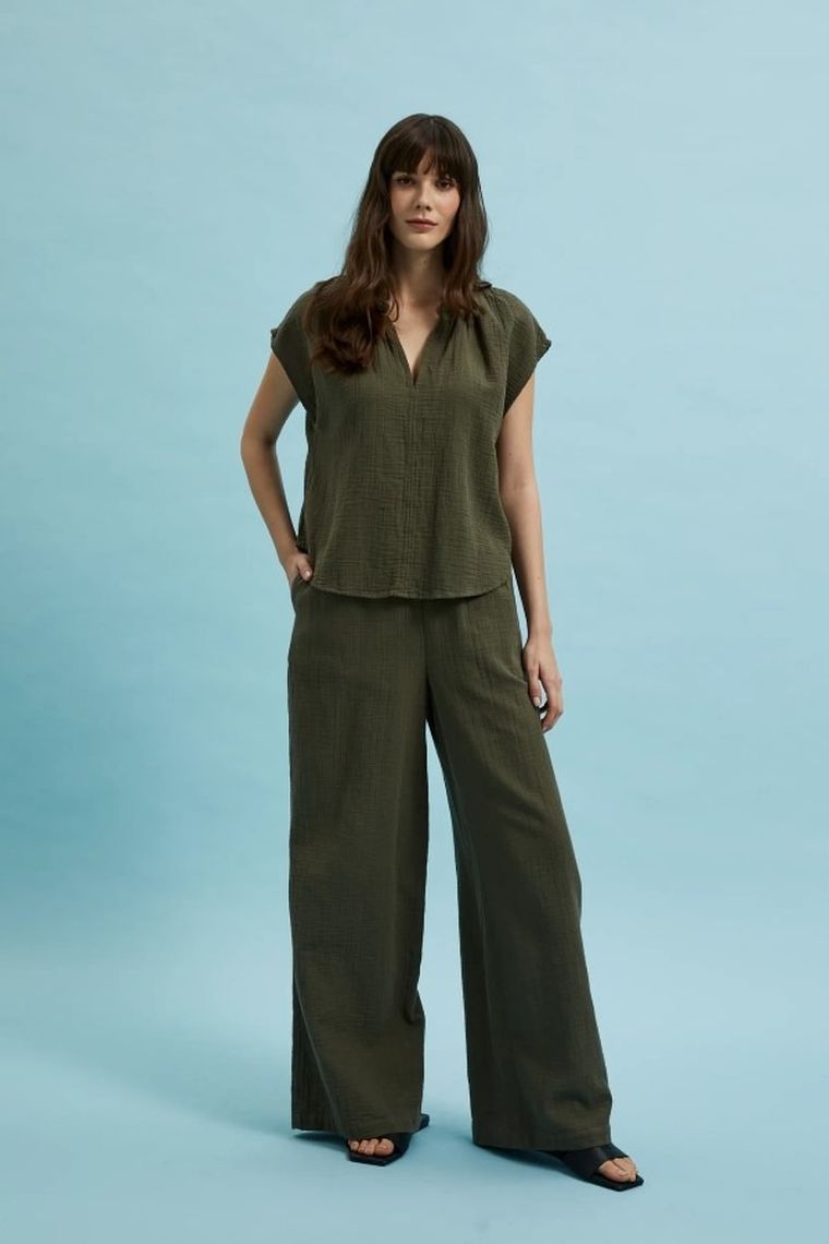 Koszula damska z krótkim rękawem, khaki, Moodo