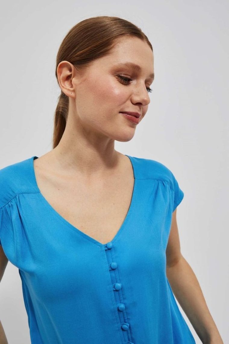 Koszula damska z krótkim rękawem, niebieska, Moodo