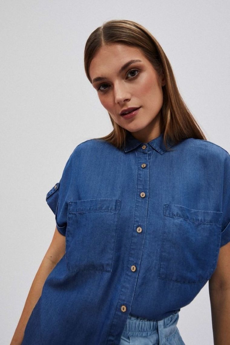 Koszula damska z krótkim rękawem, niebieska, Moodo