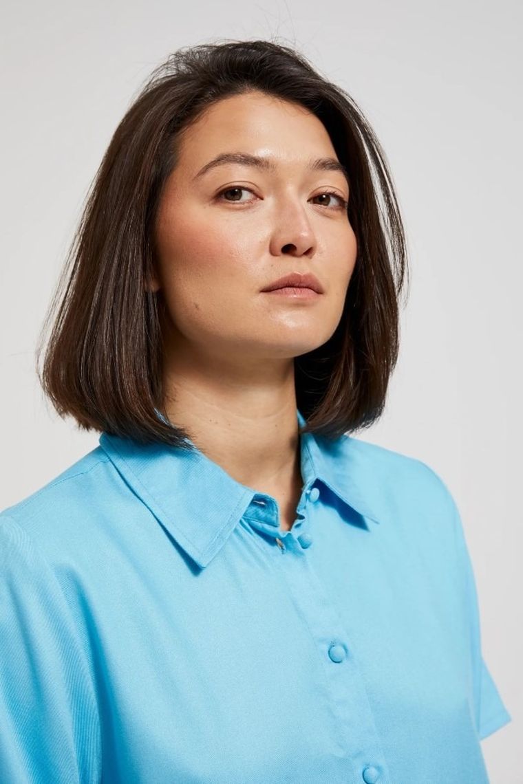 Koszula damska z krótkim rękawem, niebieska, Moodo