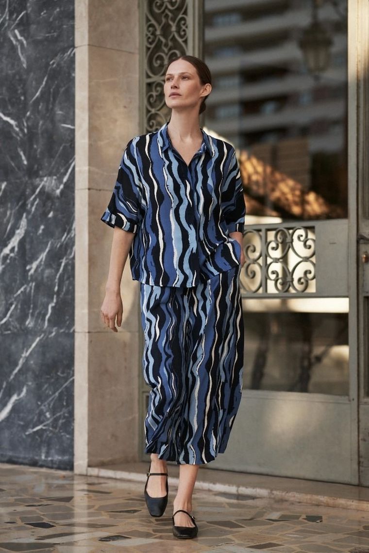 Koszula damska z krótkim rękawem, niebieska, Moodo