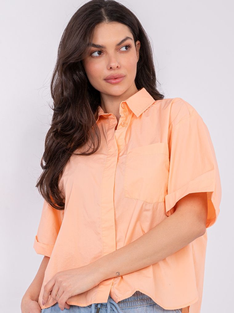 Koszula damska z krótkim rękawem, oversize, pomarańczowa, Sublevel