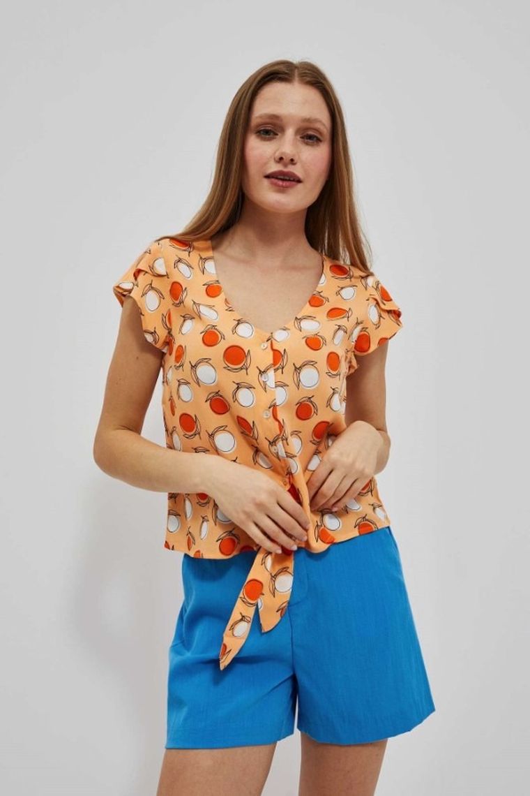 Koszula damska z krótkim rękawem, pomarańczowa, Moodo