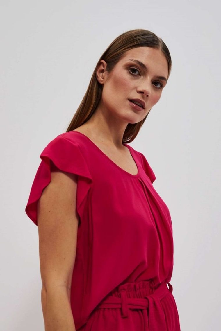 Koszula damska z krótkim rękawem, różowa, Moodo