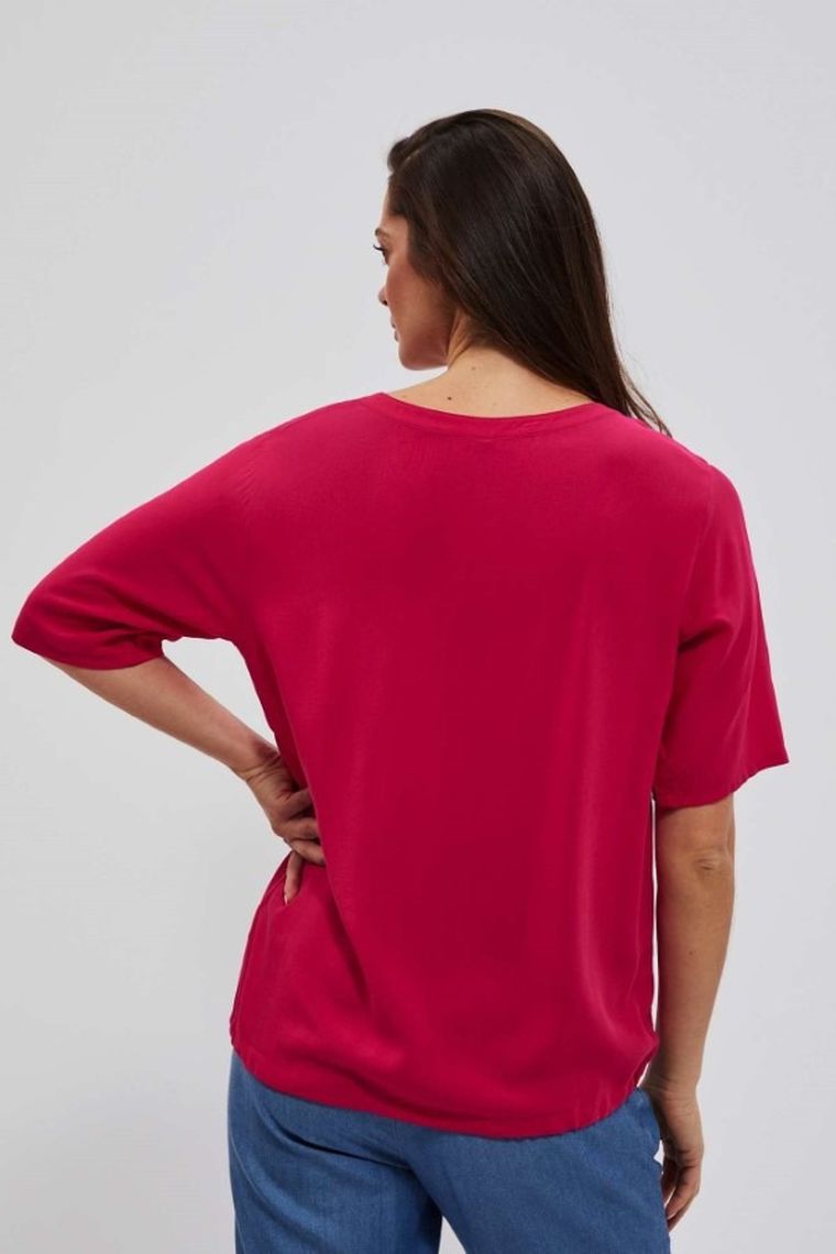 Koszula damska z krótkim rękawem, różowa, Moodo