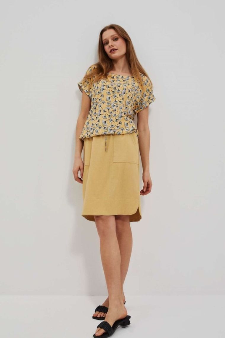 Koszula damska z krótkim rękawem, żółta, Moodo