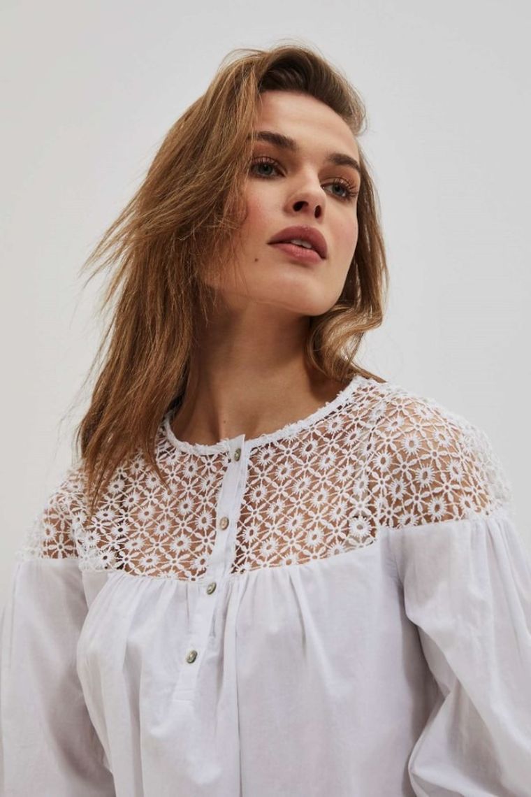 Koszula damska z rękawem 3/4, biała, Moodo