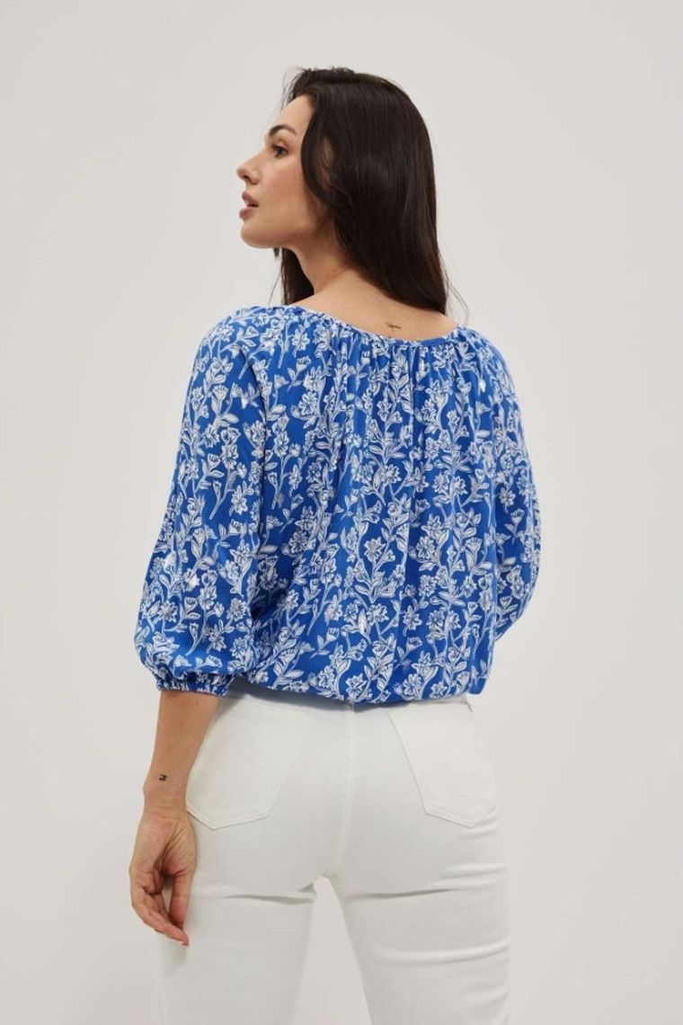 Koszula damska z rękawem 3/4, niebieska, Moodo