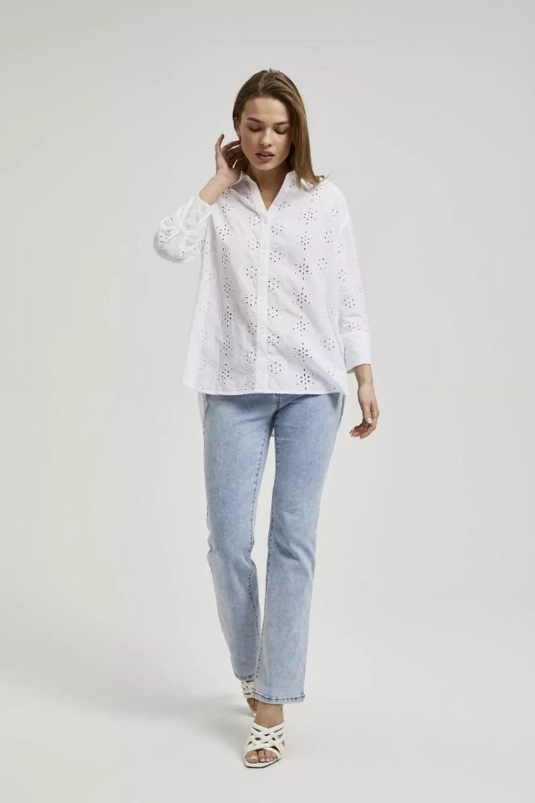 Koszula damska z rękawem 3/4, oversize, biała, Moodo