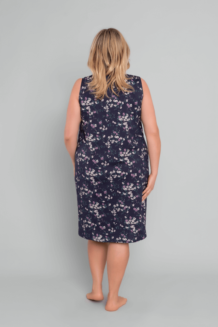 Koszula nocna damska bez rękawów, plus size, granatowa, Evita, Italian Fashion