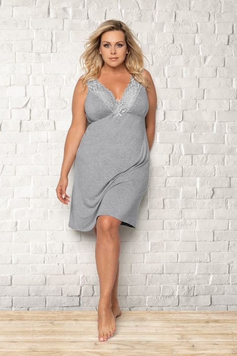 Koszula nocna damska bez rękawów, plus size, szara, Samaria, Italian Fashion