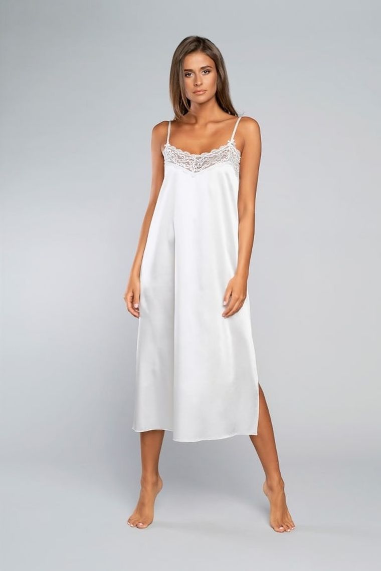 Koszula nocna damska na ramiączka, biała, Dotyk, Italian Fashion