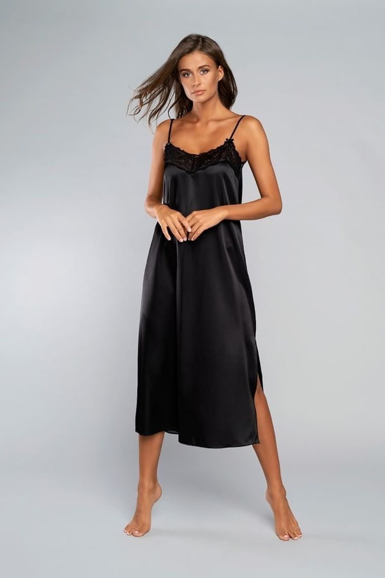 Koszula nocna damska na ramiączka, czarna, Dotyk, Italian Fashion