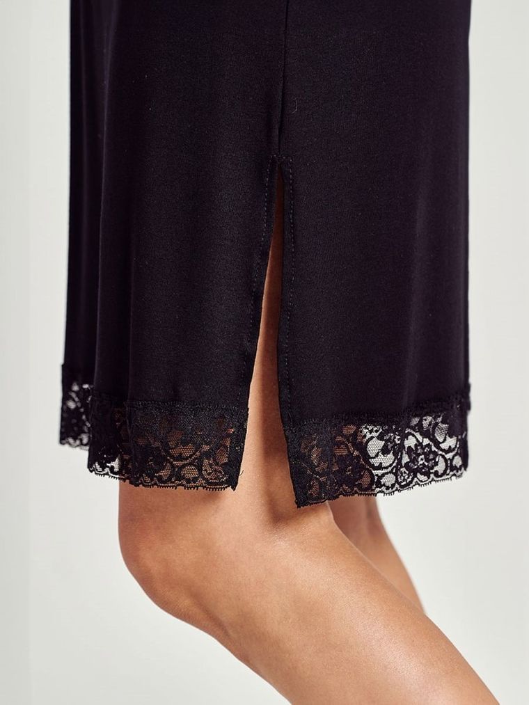 Koszula nocna damska na ramiączka, czarna, Taro