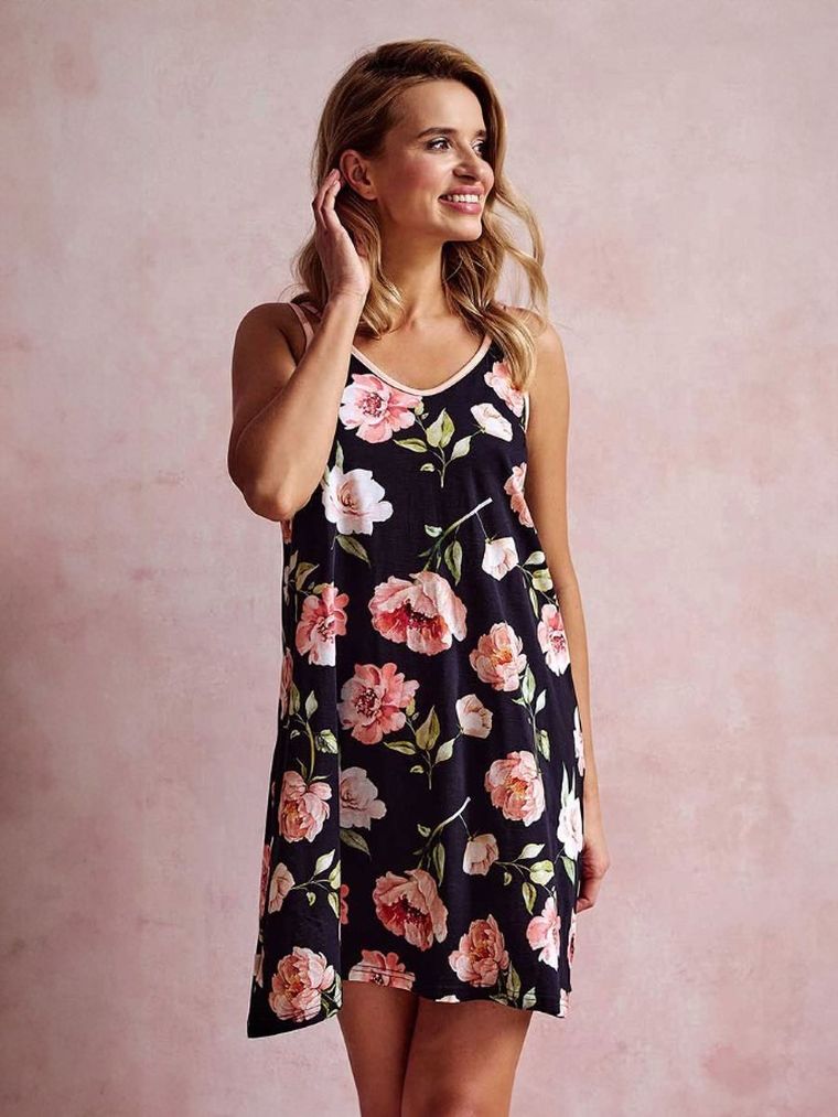 Koszula nocna damska na ramiączka, czarna, Taro