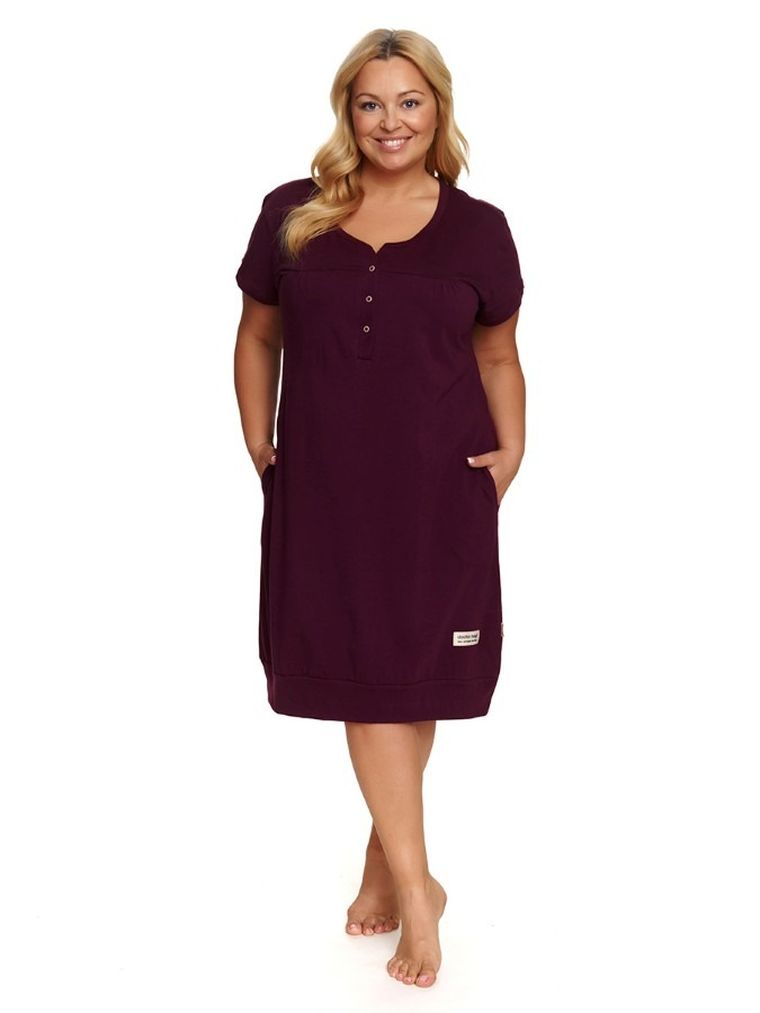 Koszula nocna damska z krótkim rękawem, bordowa, Doctor Nap